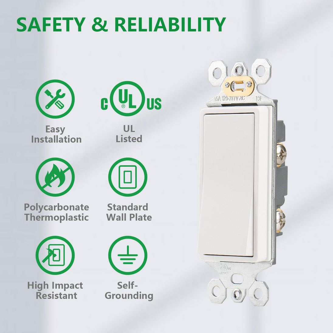 Decorator Wall Light Switch 15A Paddle Rocker Single Pole UL Decorator Wall Light Switch 15A Paddle Rocker Single Pole UL